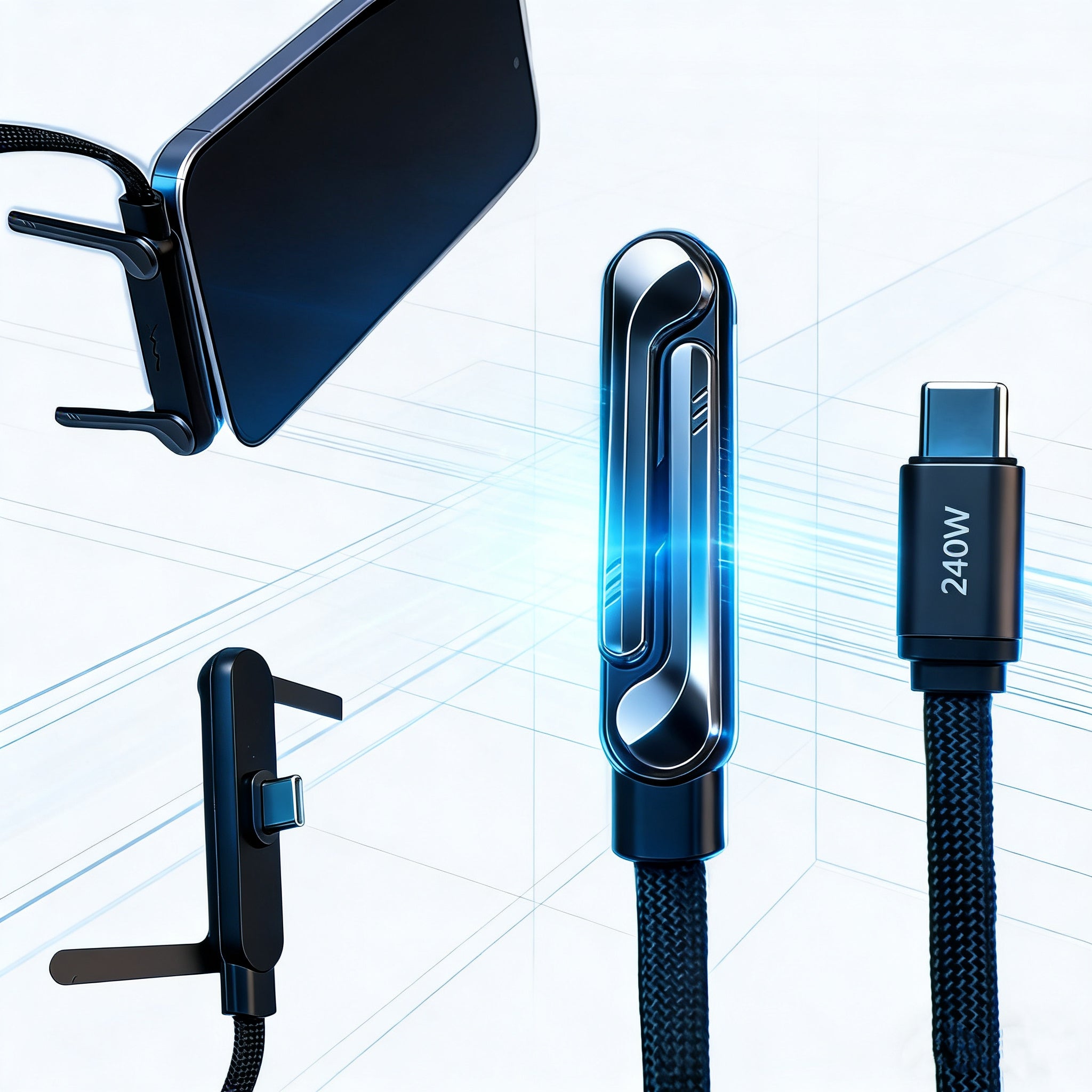 240W Fast Charging Cable with Built-In Phone Stand | iPhone & Samsung